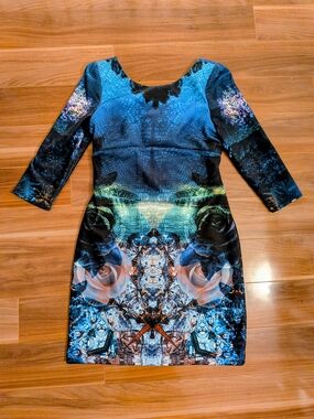 Betsey Johnson Kaleidoscope Rose Reptile Print Cutout Back Dress 10